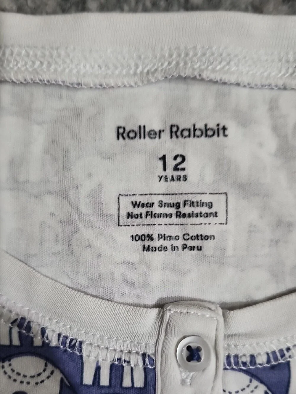 Roller Rabbit Kids Hathi Elephant Pajamas Set Blue White Sz 12 EUC Luxury PJs